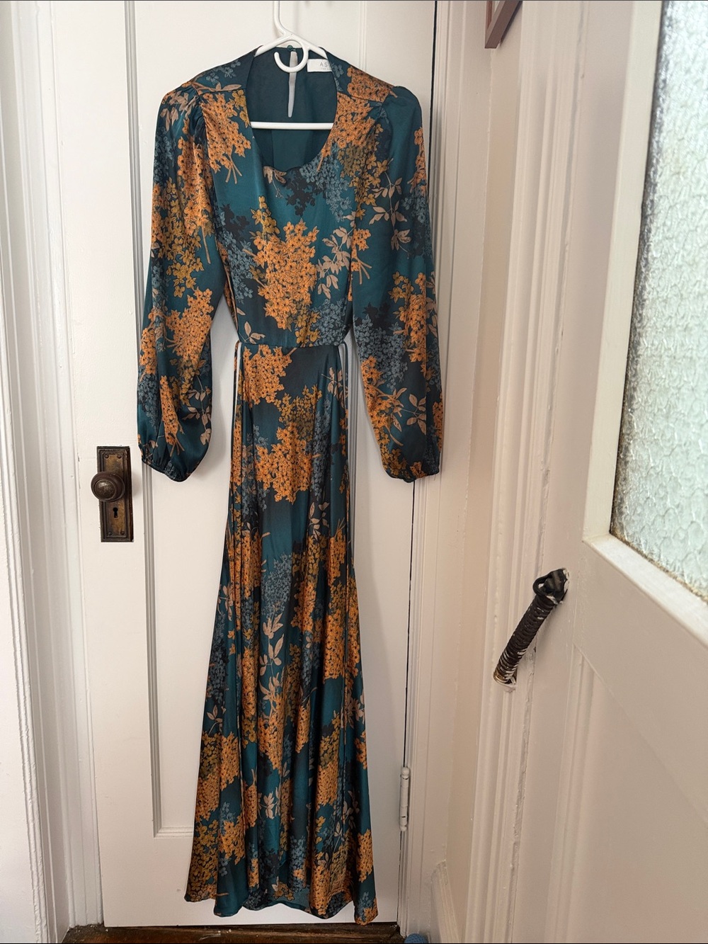 Astr Teal Maxi Dress with Mustard Floral Print